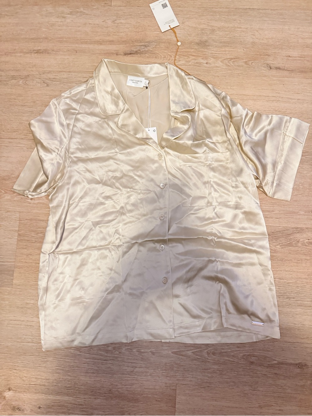 Cozy Earth Satin Short Sleeve Pajama Top - Cream